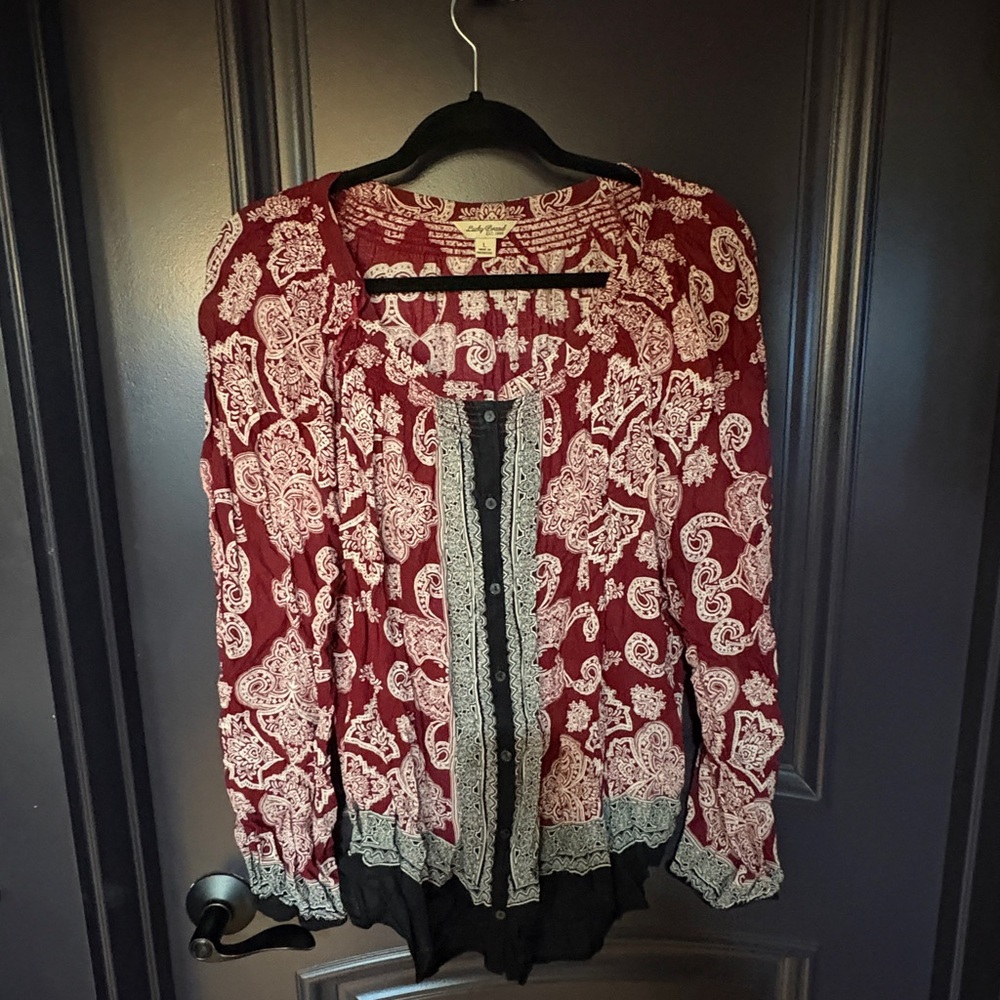 Lucky Brand Red and Black Paisley Blouse